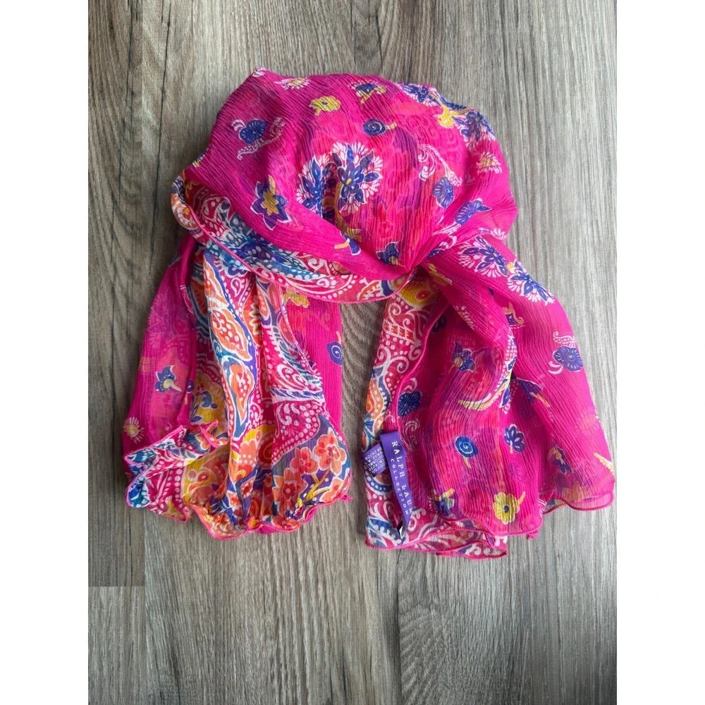 Ralph Lauren Purple Label‎ Pink Paisley Boho Floral 100% Silk Scarf Italy